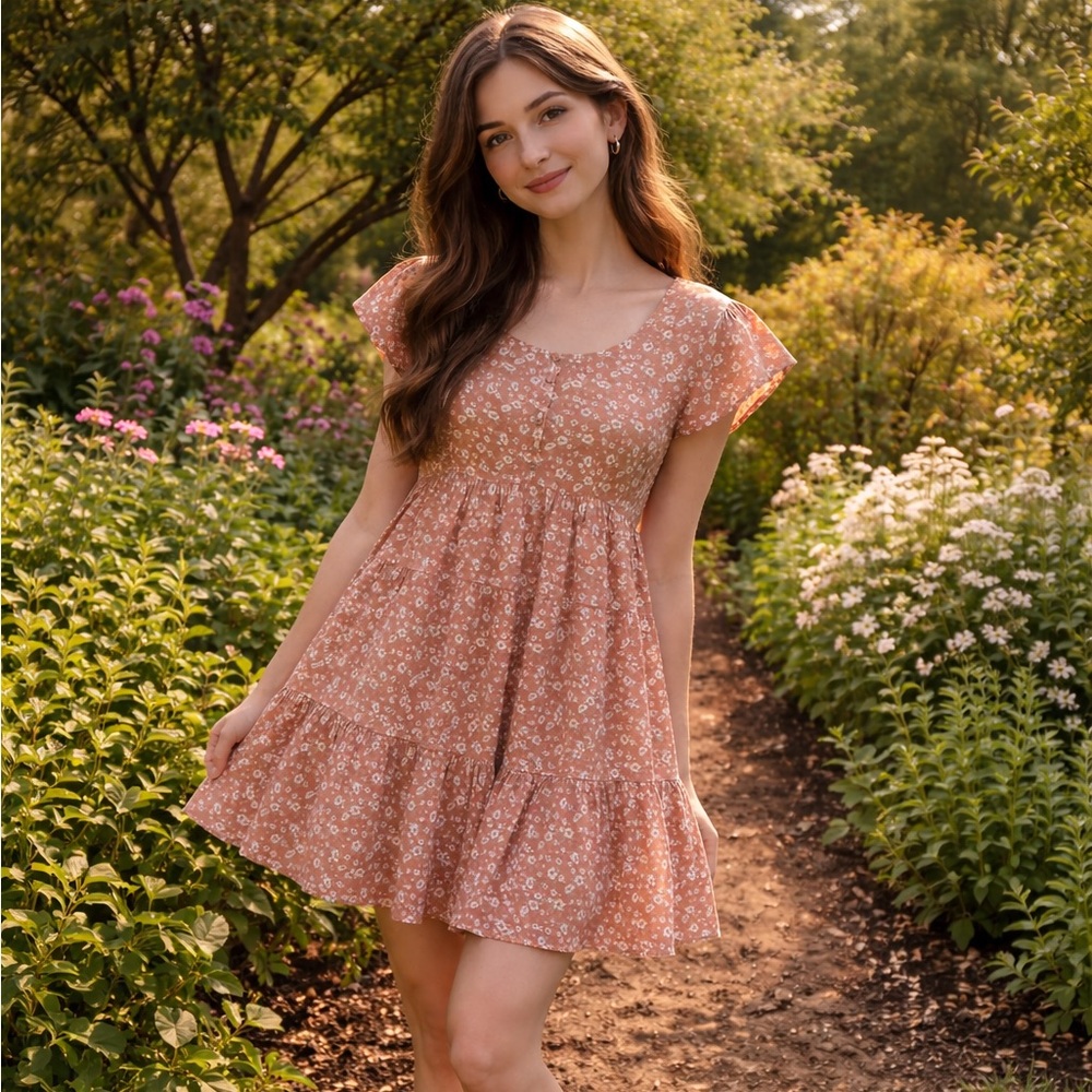 Aeropostale Floral Tiered Babydoll Mini Dress Size M Cottagecore Y2K Coquette